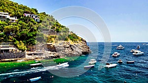 Aerial view of beautiful Amalfi Coast in summer season. Drone viewpoint