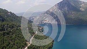 aerial view of Beautiful artificial reservoir Green Canyon, forest and Taurus Mountains, Taurus Canyon, Manavgat, Turkey