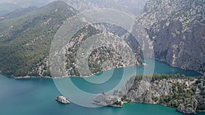 aerial view of Beautiful artificial reservoir Green Canyon, forest and Taurus Mountains, Taurus Canyon, Manavgat, Turkey