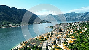 Aerial view of beautiful Bay of Kotor in summertime, Montenegro