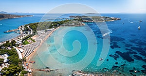 Aerial view of the beautiful beach of Astir at the bay of Vouliagmeni