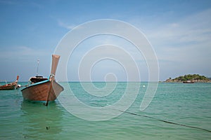 Aerial view of beautiful beach of Koh Lipe against blue sky in Satun, Thailand, Clear water and blue sky Lipe island, Thailand