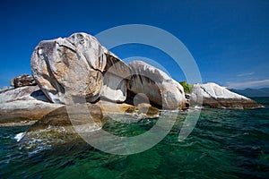 Aerial view of beautiful beach of Koh Lipe against blue sky in Satun, Thailand, Clear water and blue sky Lipe island, Thailand