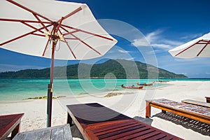 Aerial view of beautiful beach of Koh Lipe against blue sky in Satun, Thailand, Clear water and blue sky Lipe island, Thailand