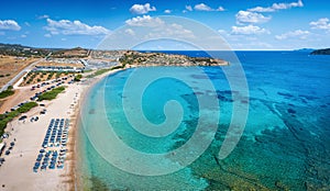 Aerial view of the beautiful beach of Legrena, Attica