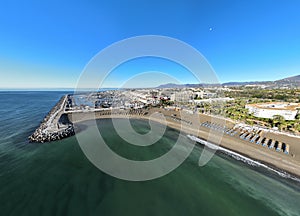 aerial view of the beautiful beach of Puerto Banus in Marbella, Andalusia