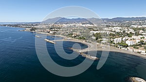 aerial view of the beautiful beach of Puerto Banus in Marbella, Andalusia