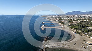 aerial view of the beautiful beach of Puerto Banus in Marbella, Andalusia