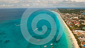 Aerial view beautiful beach on tropical island. Boracay island Philippines.