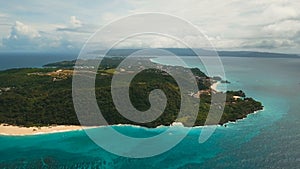 Aerial view beautiful beach on tropical island. Boracay island Philippines.