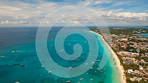 Aerial view beautiful beach on tropical island. Boracay island Philippines.