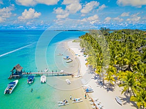 Aerial view on beautiful beach in Trou aux Biches, Mauritius