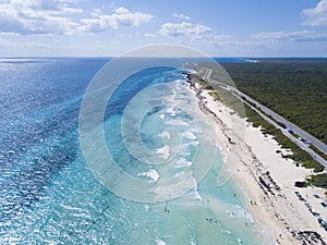 Aerial view of beautiful beaches on the East side of Cozumel, Mexico