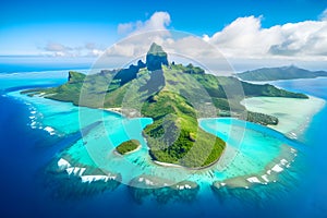 Aerial view of the beautiful Bora Bora island, ai generative illustration