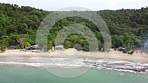 aerial view of beautiful caribbean beach in the Venezuela coast. Drone shot of white sand and pristine tropical landscape with