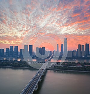 Aerial view of the beautiful changsha in sunrise