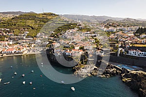 The aerial view of the beautiful city of Camara de Lobos, Madeira Island, Portugal