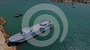 Aerial view of the beautiful city of Chania with it's old harbor and the famous lighthouse, Crete, Greece.