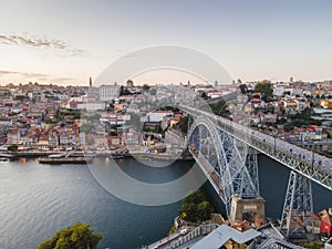 Aerial view of beautiful city of Porto at sunset, Portugal