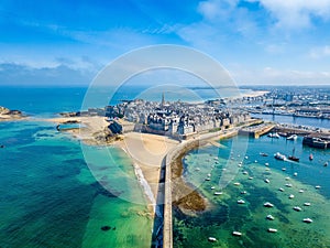 Aerial view of the beautiful city of Privateers - Saint Malo in Brittany, France photo