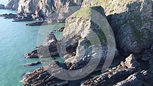 Aerial view of the beautiful cliffs close to the historic South Stack lighthouse on Anglesey - Wales