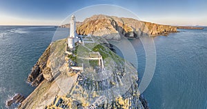 Aerial view of the beautiful cliffs close to the historic South Stack lighthouse on Anglesey - Wales photo