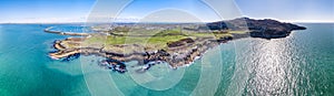 Aerial view of the beautiful coast and cliffs between North Stack Fog station and Holyhead on Anglesey, North wales