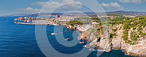 Aerial view of the beautiful coast in Costa Brava of Span in the  town of Palamos in Spain