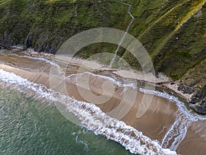 Aerial view of the beautiful coast at Malin Beg in County Donegal, Ireland