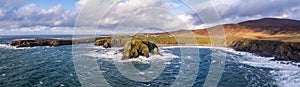 Aerial view of the beautiful coast at Malin Beg looking in County Donegal, Ireland.