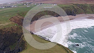 Aerial view of the beautiful coast at Malin Beg looking in County Donegal, Ireland.