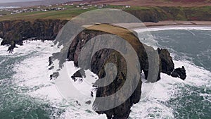 Aerial view of the beautiful coast at Malin Beg looking in County Donegal, Ireland.