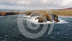 Aerial view of the beautiful coast at Malin Beg looking in County Donegal, Ireland.