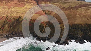 Aerial view of the beautiful coast at Malin Beg looking in County Donegal, Ireland.