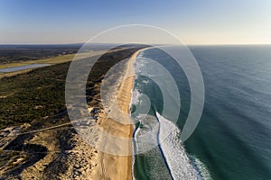 Aerial view of the beautiful Comporta Beach at the Troia Peninsula