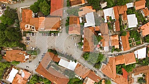 Aerial view of beautiful David square in Sighnaghi town in Georgia, traveling