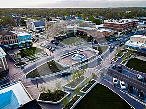 Aerial view of beautiful downtown Shelbyville, Indiana, with the architecture and streets photo