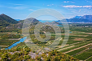 Aerial view of beautiful fertile Neretva valley surrounded by mountains, garden of Dubrovnik, daytime landscape, Croatia photo