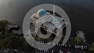 Aerial view of the beautiful floating mosque of Kuching