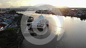 Aerial view of the beautiful floating mosque of Kuching