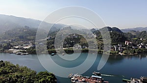 Aerial view of beautiful Furong waterfall in famous Ancient Town.