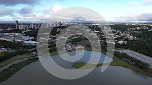 Aerial view of beautiful and green Parque Barigui in Curitiba, Brazil