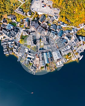 Aerial view of beautiful Hallstatt town in Austria, UNESCO world heritage site