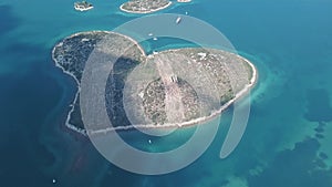Aerial view of beautiful heart-shaped Island of Galesnjak, also called Island of Love, in Pasman channel, Croatia