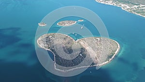 Aerial view of beautiful heart-shaped Island of Galesnjak, also called Island of Love, in Pasman channel, Croatia