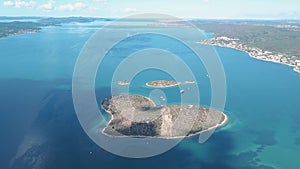 Aerial view of beautiful heart-shaped Island of Galesnjak, also called Island of Love, in Pasman channel, Croatia