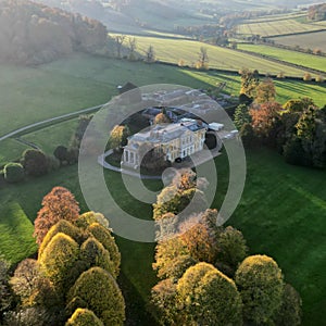 Aerial view of a beautiful High Wycombe house in a green field, England photo