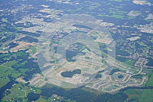 Aerial view of beautiful house and community in Florida