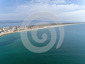 Aerial view of beautiful ilha do Farol lighthouse island, in Algarve. Portugal. photo