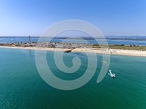 Aerial view of beautiful ilha do Farol lighthouse island, in Algarve. Portugal. photo